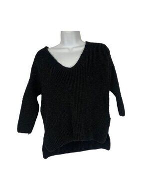 Express Womens Black Knit V-Neck Sweater XS 100% Cotton Crisscross Back Detail